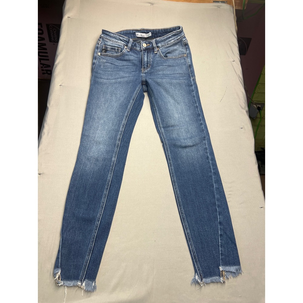 KanCan Maurices Womens Skinny Jeans Medium Wash Raw Frayed Hem Size 26 211014